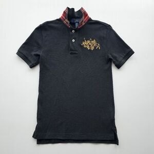 Polo Ralph Lauren Plaid Collar Gold Crest Black Polo - Size 8 ☆Limited Edition☆